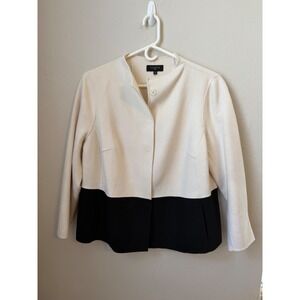 Talbots Woman Wool Blend Colorblock Jacket Cream Black Plus Size 18W Collarless